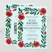 ザクロカスタムナイこうもりバー(ユダヤ教の)バル・ミツバーQRコード 招待状 (正面/裏面)