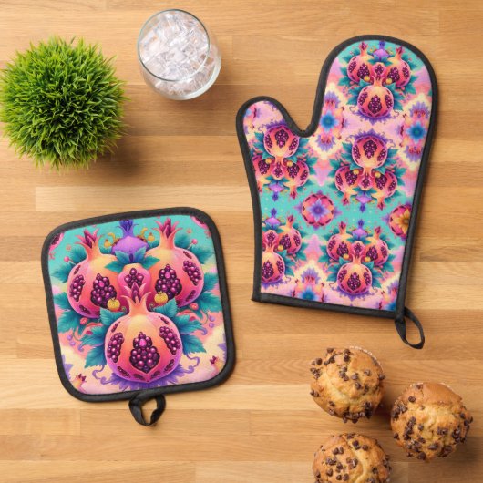 ザクロカラフルナテ 鍋つかみ&鍋敷きセット (トップダウン)