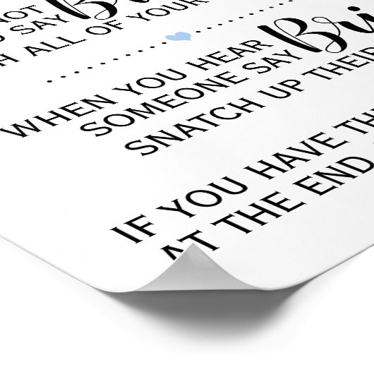 ザクロサピンゲームブライダルシャワーブルーフローラ標識 ポスター (角)