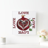 ザクロハートラブバレンタイン スクエア壁時計 (ホーム)