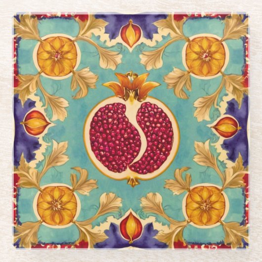 ザクロ愛 ガラスコースター (正面)