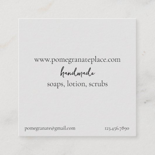 ザクロ果実手作りスキンケア スクエア名刺 (裏面)