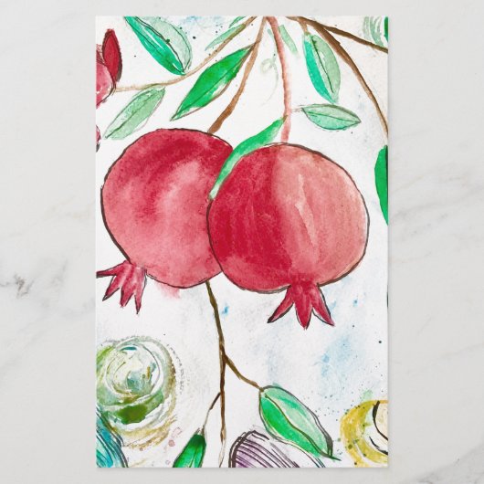 ザクロ果実赤トロピカル自然水彩 便箋 (正面)