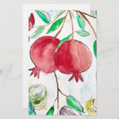 ザクロ果実赤トロピカル自然水彩 便箋 (正面/裏面)