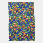 ザクロ模様ダークブルーと赤フルーツモザイク キッチンタオル (縦)