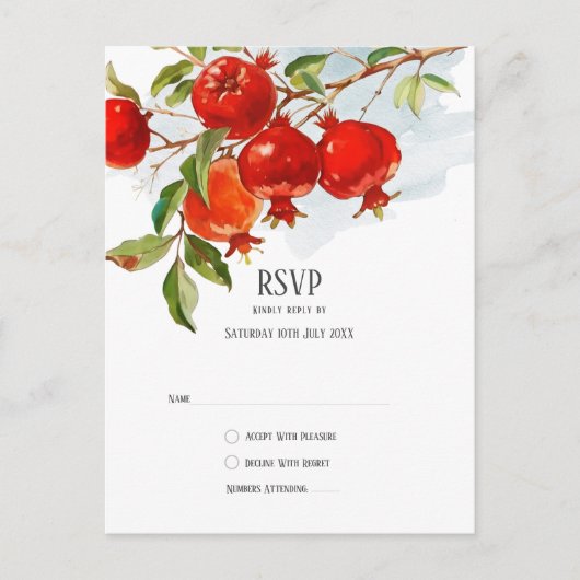 ザクロ水彩テーマ明るい色 ポストカード (正面)