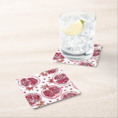 ザクロ水彩及びインクパターン スクエアペーパーコースター (インサイチュ)