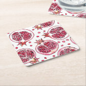 ザクロ水彩及びインクパターン スクエアペーパーコースター (アングル)
