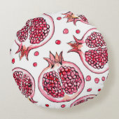 ザクロ水彩及びインクパターン ラウンドクッション (裏面)