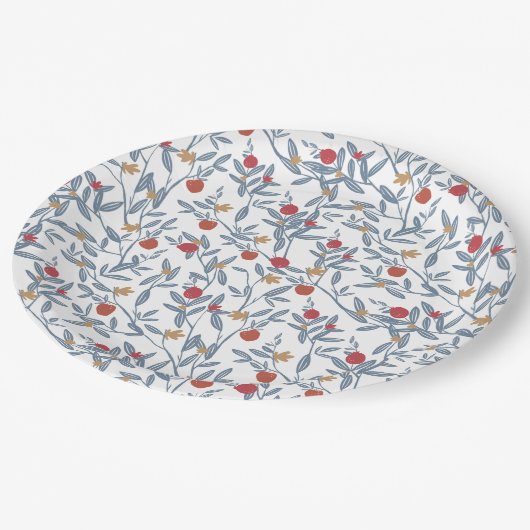 ザクロ花模様ロシュハシャナ ペーパープレート (アングル)