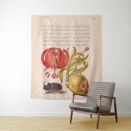 ザクロ花、果実、カブトムシ タペストリー