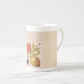 ザクロ花、果実、カブトムシ ボーンチャイナマグカップ (正面右)