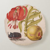 ザクロ花、果実、カブトムシ ラウンドクッション (裏面)