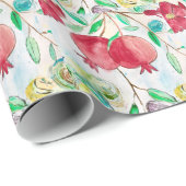 ザクロ赤フルーツパターン自然水色 ラッピングペーパー (ロールコーナー)