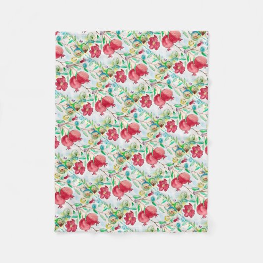 ザクロ赤果実パターン食品ヘブライ語 フリースブランケット (正面)