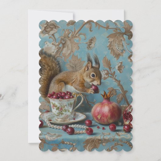 ザクロ – フラット招待状: 12.7 cm x 17.8 cm セーブザデート (正面)