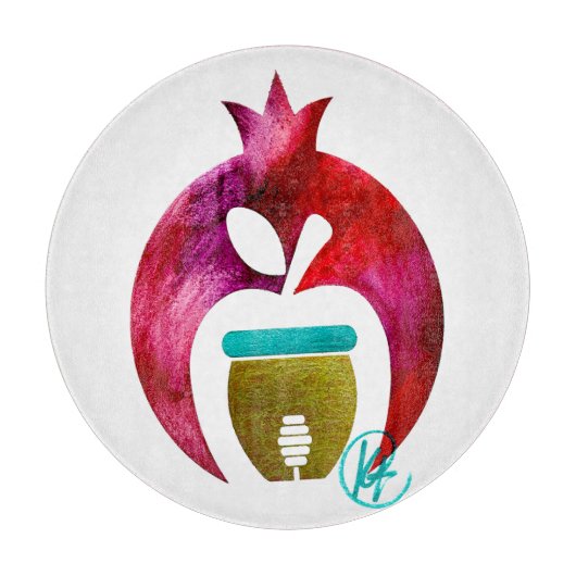 ザクロApple Honey Art Rosh Hashana Chalah カッティングボード (正面)