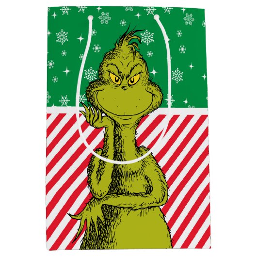 ザグラインレッドグリーンスノーフレーク誕生日 ミディアムペーパーバッグ (正面)