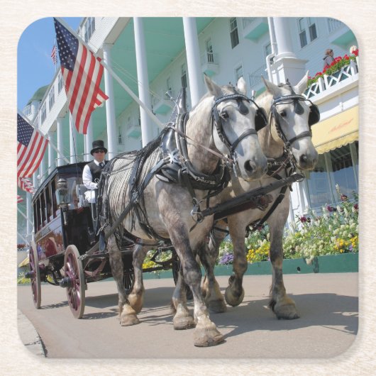 ザグランドホテル – ミシガン州マッキナックアイランド スクエアペーパーコースター (正面)