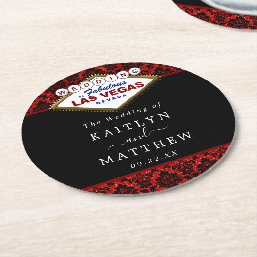 ザグリッターダマスクラスベガス結婚ズコレクション ラウンドペーパーコースター (アングル)