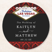 ザグリッターダマスクラスベガス結婚ズコレクション ラウンドペーパーコースター (正面)