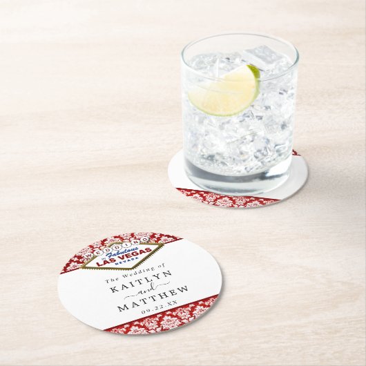 ザグリッターダマスクラスベガス結婚ズコレクション ラウンドペーパーコースター (インサイチュ)