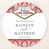 ザグリッターダマスクラスベガス結婚ズコレクション ラウンドペーパーコースター (正面)