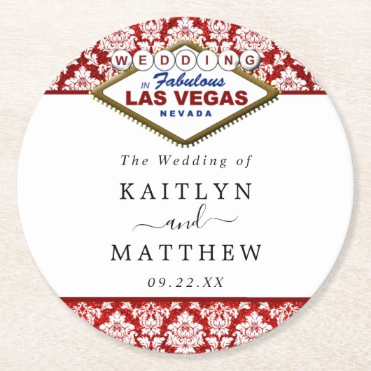 ザグリッターダマスクラスベガス結婚ズコレクション ラウンドペーパーコースター (正面)