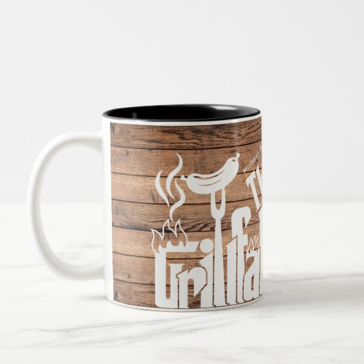 ザグリパーソナライズされたルファーファームハ素朴ウス ツートーンマグカップ (左)