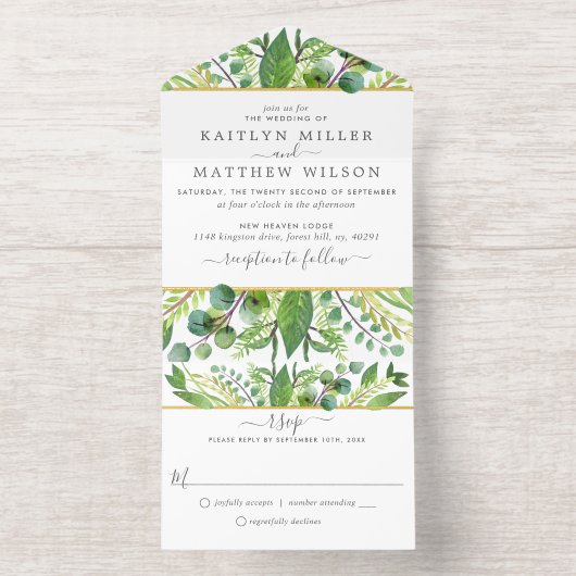 ザグリーンリー&金ゴールド結婚ズコレクション オールインワン招待状 (内側)