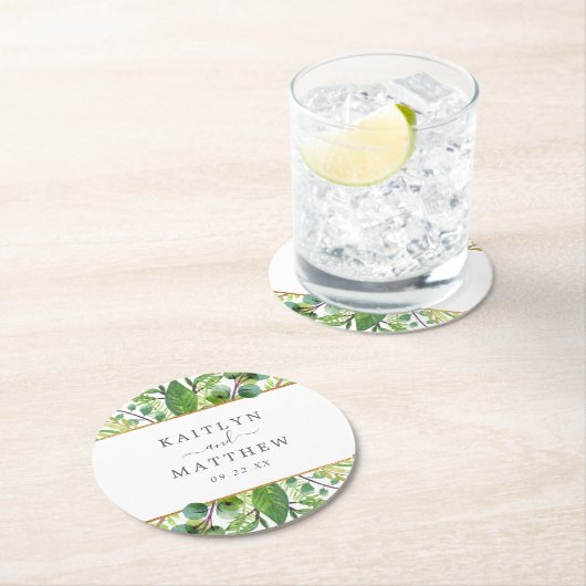 ザグリーンリー&金ゴールド結婚ズコレクション ラウンドペーパーコースター (インサイチュ)