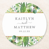 ザグリーンリー&金ゴールド結婚ズコレクション ラウンドペーパーコースター (正面)