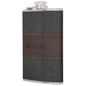ザグルームブラウン男らし&ブラックレザーテクスチャ フラスク (左)