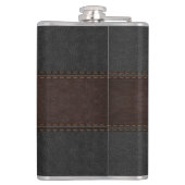 ザグルームブラウン男らし&ブラックレザーテクスチャ フラスク (裏面)