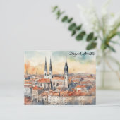 ザグレブクロアチアシティシルエットウォーターカラー ポストカード (スタンド正面)