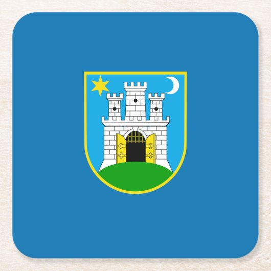 ザグレブ国旗、クロアチアスクエア紙コースター スクエアペーパーコースター (正面)