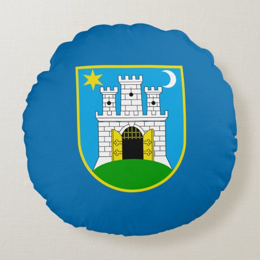 ザグレブ国旗、クロアチアラウンドピロー ラウンドクッション (正面)