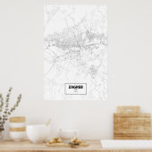 ザグレブ，クロアチア（黒い色で白） ポスター (キッチン)