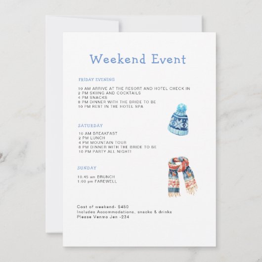 ザグレースウィンターバチェロレッテ週末パーティー 招待状 (裏面)