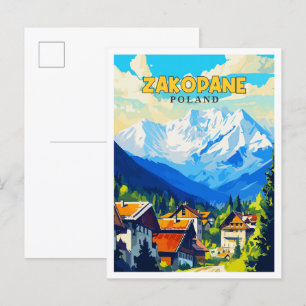 ザコパネポーランドヴィンテージ旅行イラストレーション ポストカード