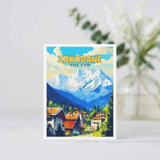 ザコパネポーランドヴィンテージ旅行イラストレーション ポストカード (スタンド正面)