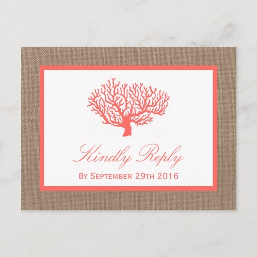 ザコーラルオンバーラップボホビーチ結婚式コレクション インビテーションポストカード (正面)