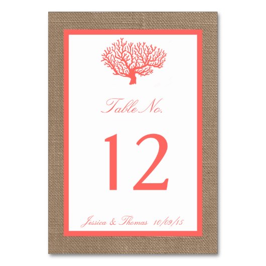 ザコーラルオンバーラップボホビーチ結婚式コレクション テーブルナンバー (正面)