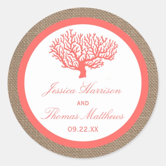 ザコーラルオンバーラップボホビーチ結婚式コレクション ラウンドシール (正面)