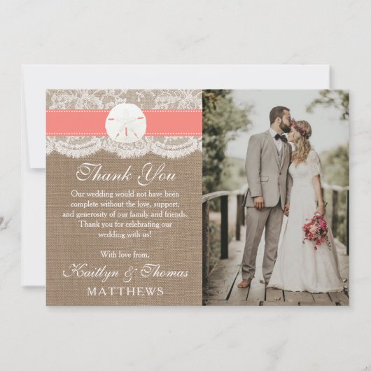 ザコーラルサンドドルコレクションビーチ結婚式 サンキューカード (正面)