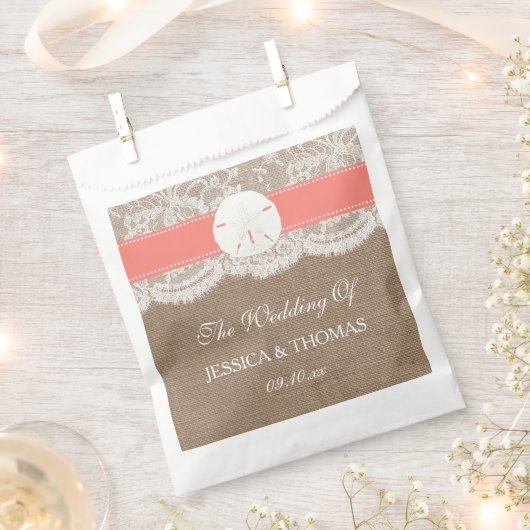 ザコーラルサンドドルコレクションビーチ結婚式 フェイバーバッグ (クリップ留めされた状態)