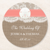 ザコーラルサンドドルコレクションビーチ結婚式 ラウンドペーパーコースター (正面)