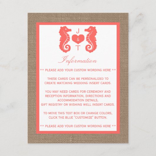 ザコーラルシーオールズバーラップビーチ結婚式コレクション エンクロージャーカード (正面)