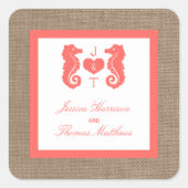 ザコーラルシーホースバーラップビーチ結婚式コレクション スクエアシール (正面)