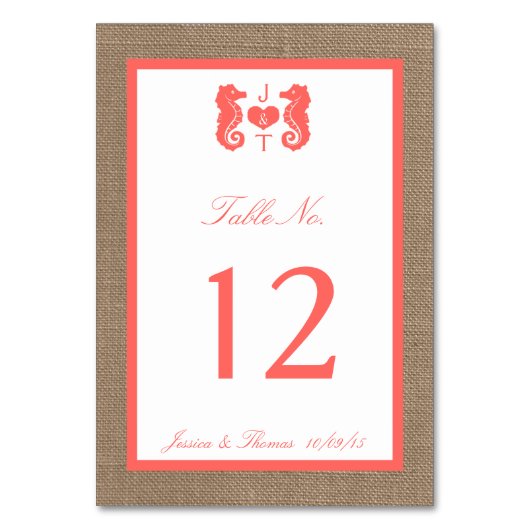 ザコーラルシーホースバーラップビーチ結婚式コレクション テーブルナンバー (正面)